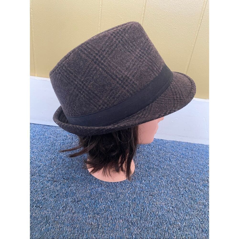 Blue Crown L/XL Men wool polyester blend fedora hat men brown black plaid